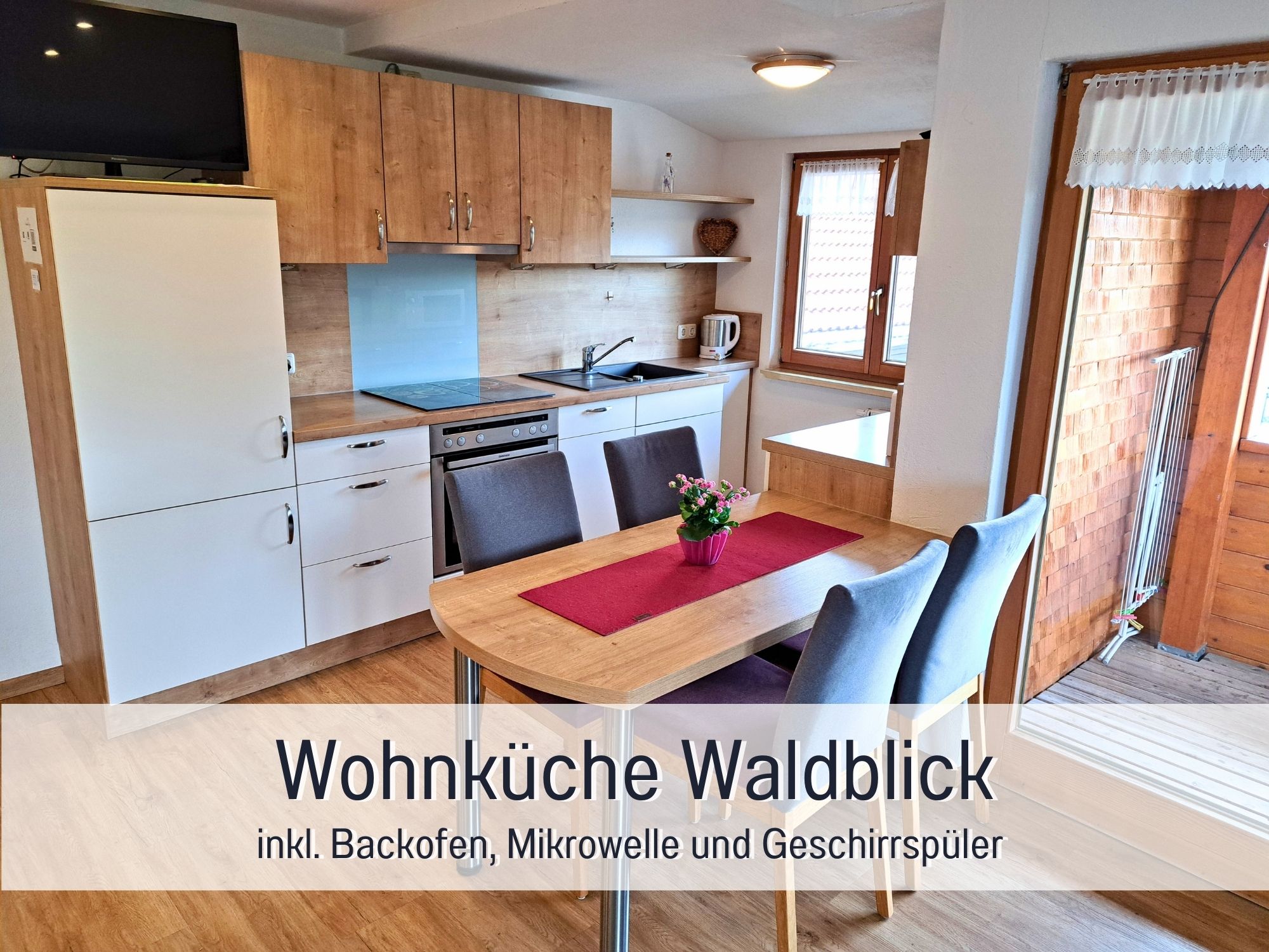 Komplett ausgestattete Wohnküche in der Ferienwohnung Waldblick – komfortabel & familienfreundlich